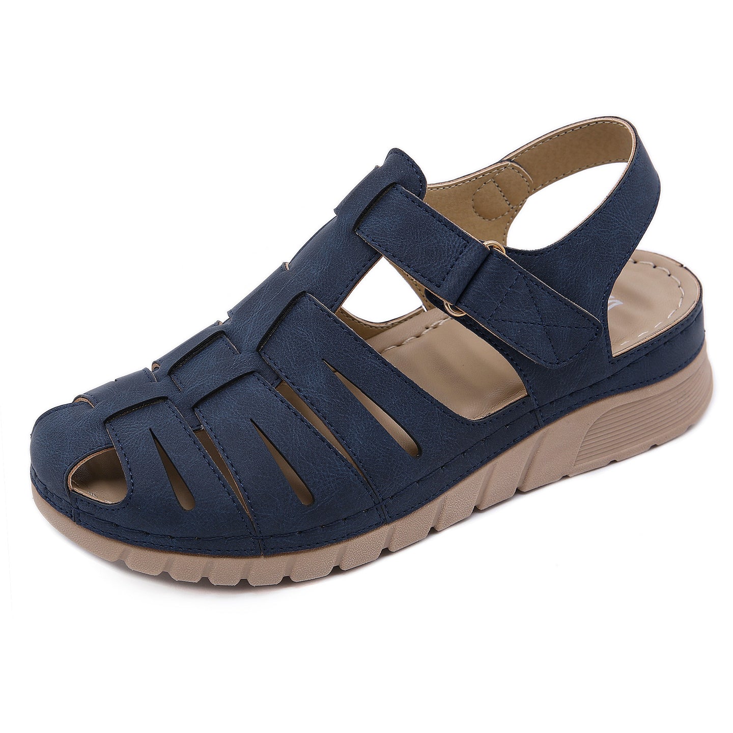 Wet water sandals for women with sloping heels soft soles anti slip and fashionable toe Roman thick soled sandals blue eprolo