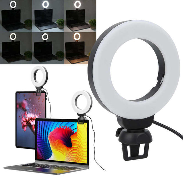 Video Conference 4 Inch Fill Light Computer Live Photography Light LED Selfie Light USB Powered Round Camera Lamp Dimmable LED Ring Light With Phone Holder 0 null