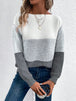 Pullover Knitted Sweater Fashion Round Neck Splicing Knitwear Loose Top Women's Clothing Light Gray Women Clothing Zimivas