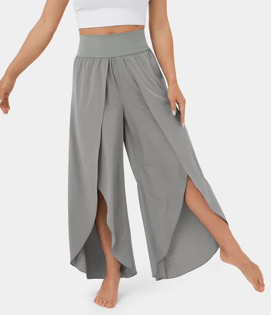 Loose Split Yoga Pants Summer Elastic High Waist Wide Leg Trousers Women's Fashion Versatile Clothing Grey Women Clothing Zimivas