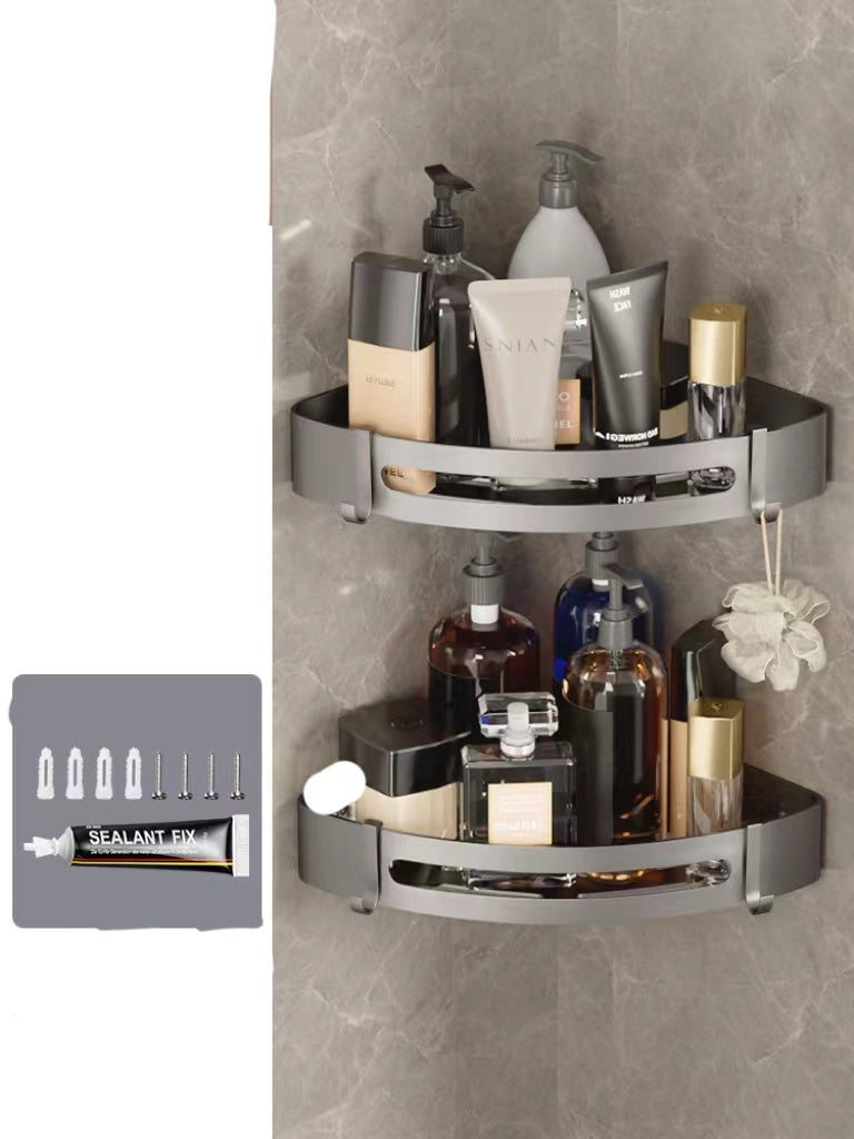 Bathroom Triangle Shelving Bathroom Wall Hanging Shelving Perforated Simple Storage Rack Gun ash Double triangle Bathroom Storage Zimivas