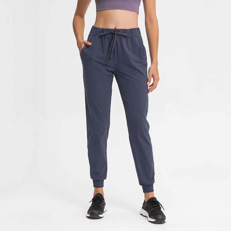 Simple Straight Sports And Leisure Elastic Ankle-tied Cropped Pants 0 Zimivas