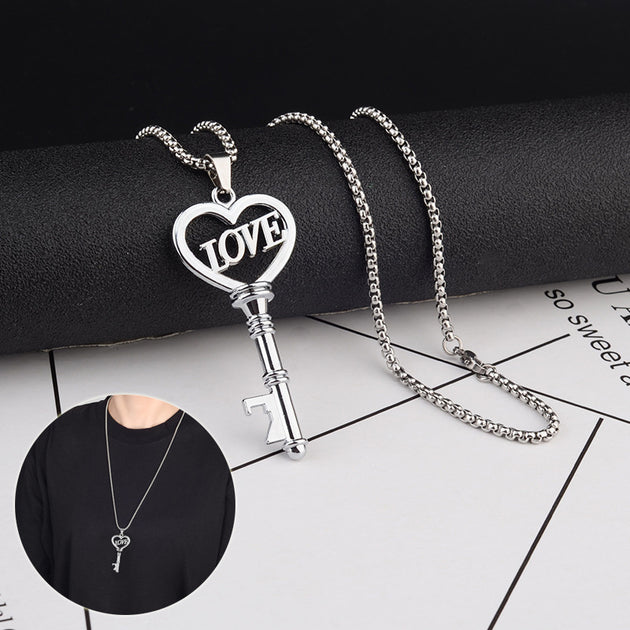 Stainless Steel Necklaces Sweet Heart Key Pendants Choker Chain Korean Fashion Jewelry For Women Jewelry Gifts 0 null