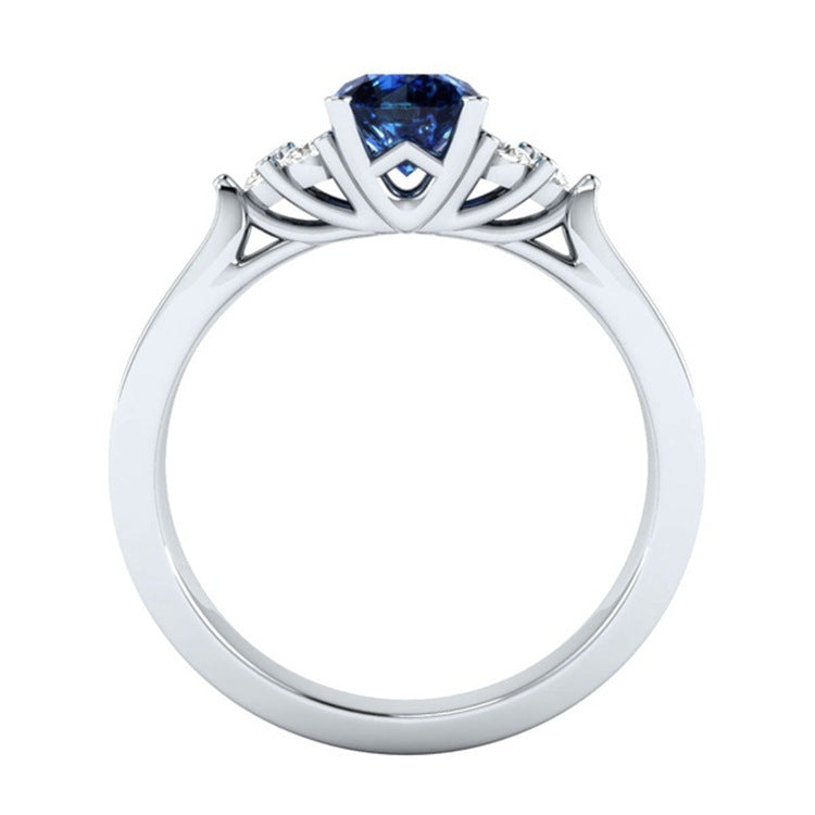 New inlaid sapphire zircon ring European and American hot-plated 925 silver princess engagement ring 0 null