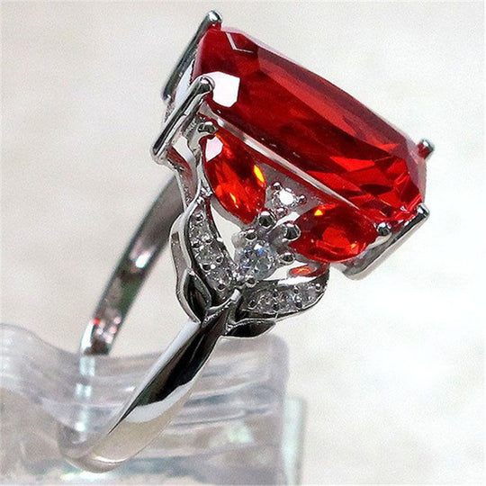 New Natural Ruby Engagement Ring European and American fashion horse eye-shaped ring silver jewelry 0 null