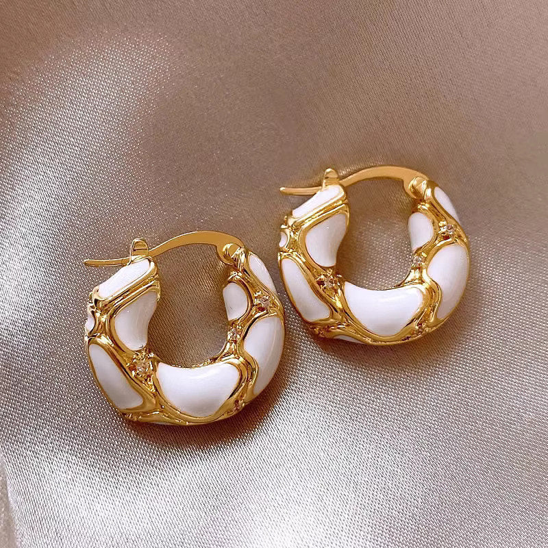 Fashion Jewelry New Trendy Enamel Color Metal Texture Small Hoop Earrings For Women Gold Plated Statement Ear Buckle Creative Jewelry Gifts jewelry Zimivas