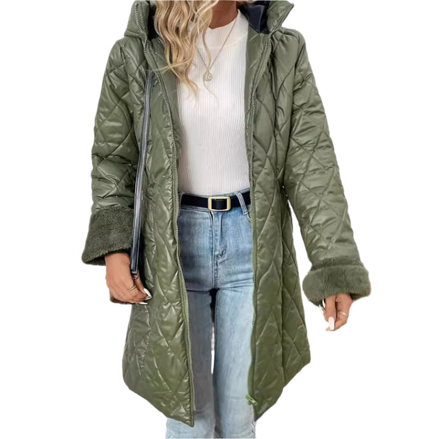 women Coats & Jackets Pure Color Cotton Clothing Hooded Quilted Down Jacket Winter Fashion Wrap Coat Long Sleeve Padded Puffer Outerwear with Pockets Women Clothing Zimivas