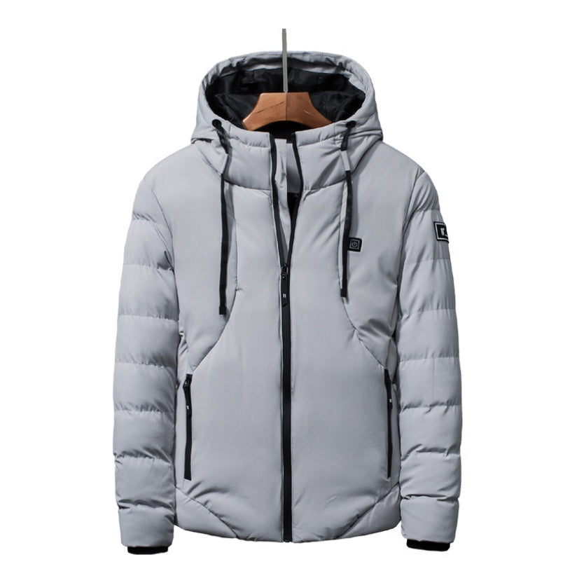 Men Women Cotton Coat USB Smart Electric Heated Jackets Winter Thicken Down Hooded Outdoor Hiking Ski Clothing 7XL Grey men Zimivas