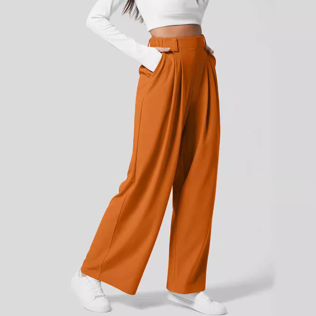 Women's Wide Leg Pants Elastic High Waist Waffle Knit Casual 0 null