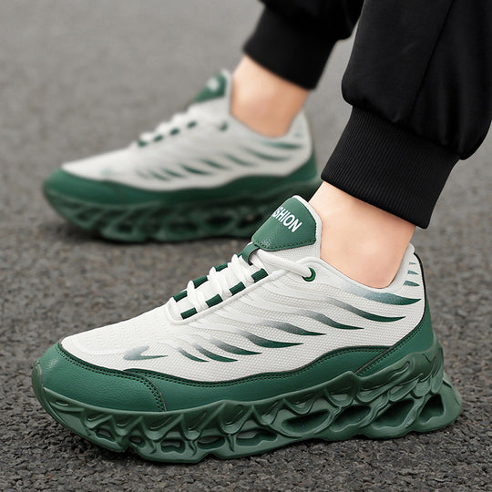 Men's Lace-up Sneakers Thick-soled Daddy Vulcanized Shoes Outdoor Running Sports Casual Shoes White Green shoes Zimivas