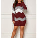 Mid length short skirt round neck long sleeved printed knitted buttock wrap dress eprolo