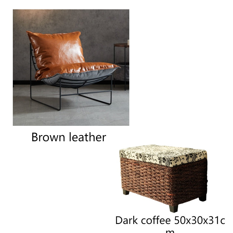 Single Person Minimalist Luxury Iron Sofa Chair Leisure Brown leather suit B Steel pipe payment 0 Zimivas