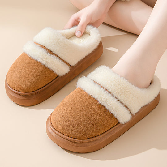 Fashion Warm Cotton Slippers For Women Leisure Thick Bottom Non-slip Plus-velvet House Shoes Winter Bedroom Floor Suede Slipper 4 null