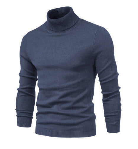 Men's Solid Color Slim Pullover Turtleneck Sweater Winter Casual Tops Clothing High neck dark grey Men Clothing Zimivas