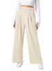 Women's Wide Leg Pants Elastic High Waist Waffle Knit Casual Apricot 0 null