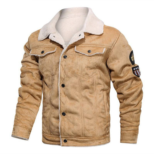 Fur integrated leather clothing men jacket Khaki Men Clothing Zimivas