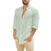 Men's Linen Hippie Shirts Casual Button Up Long Sleeve Loose Fit Beach Shirts hot style solid color stand-up collar shirt Green Men Clothing Zimivas