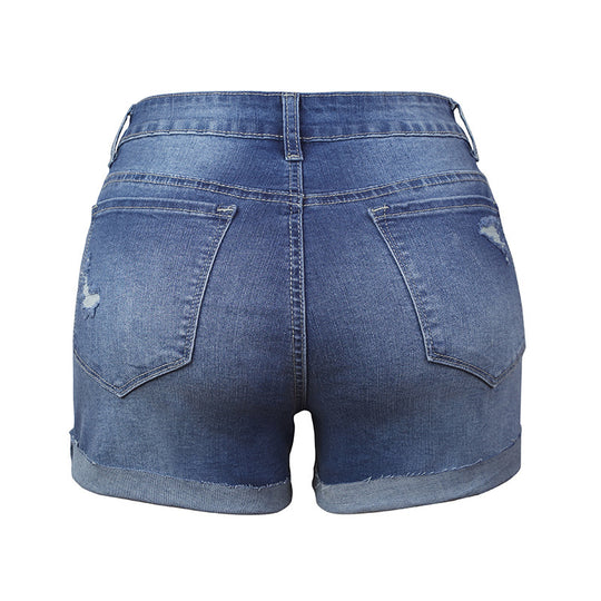 New Super Hot Amazon Blast Model Elastic Hole Ladies Denim Shorts 0 null