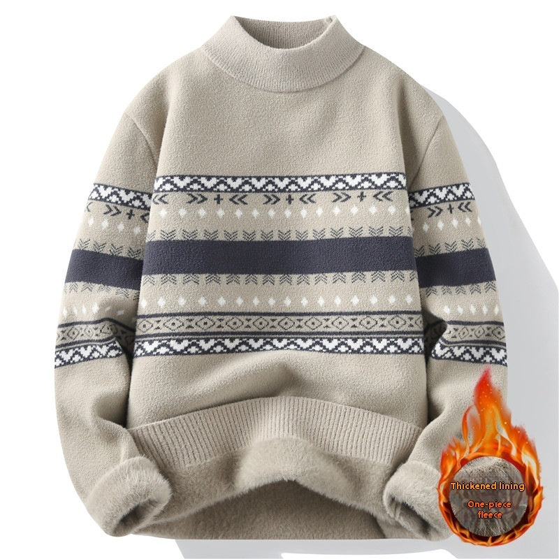 One-piece Velvet Sweater Men's Mock Neck Knitted Sweater Fashion Knitting Pullovers Men Autumn Winter Daily Casual Warm Pullover Sweaters Man Apricot Men Clothing Zimivas