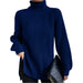 Turtleneck Pullover Sweater With Split Design Fashion Simple Solid Color Long Sleeve Tops Women's Clothing Blue Women Clothing Zimivas