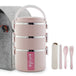 Stainless Steel Lunch Box Pink 3 layers + bag Dinning plate Zimivas