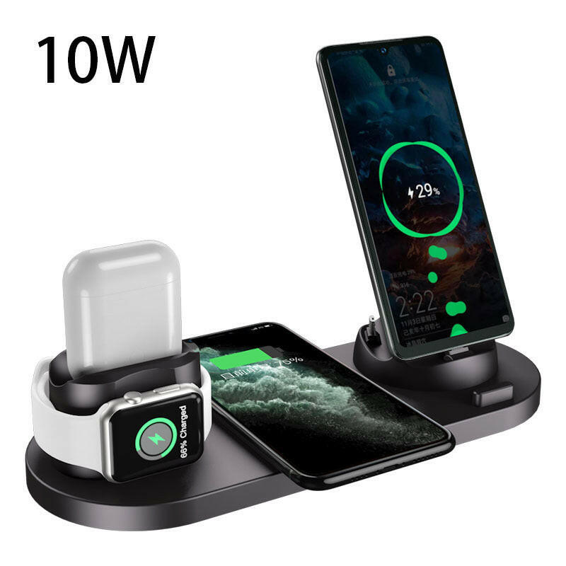 Wireless Charger For IPhone Fast Charger Phone Fast Charging Pad For Phone Watch 6 In 1 Charging Dock Station Black 10w USB Charger Zimivas