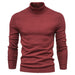 Men's Solid Color Slim Pullover Turtleneck Sweater Winter Casual Tops Clothing Wine Red Men Clothing Zimivas