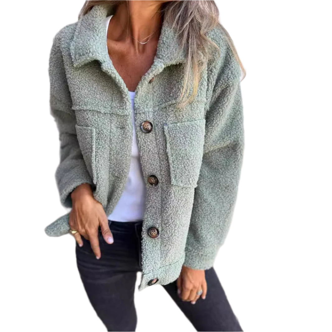 Women's Lapel Single Breasted Lamb Wool Coat Women Clothing Zimivas