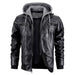 Hooded Jacket With Zipper Pockets Fashion Warm Pu Leather Coat Mens Clothing 0 null