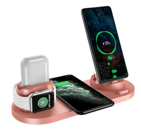 Wireless Charger For IPhone Fast Charger Phone Fast Charging Pad For Phone Watch 6 In 1 Charging Dock Station Pink 15W USB Charger Zimivas