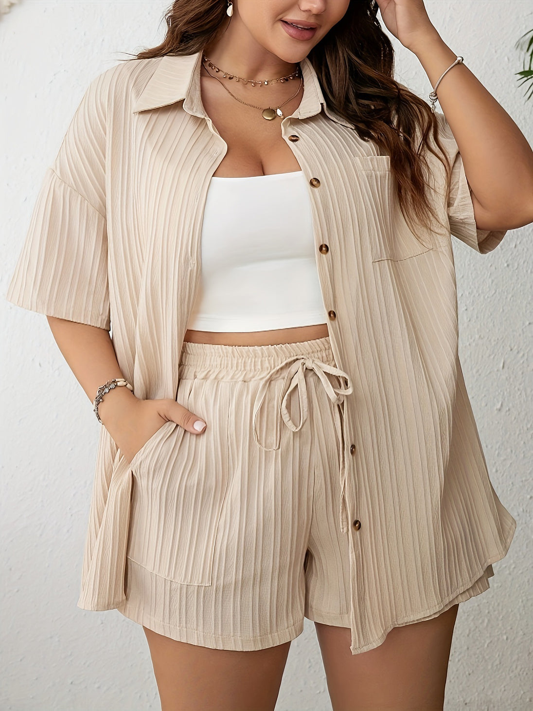 New Amazon Foreign Trade Summer Plus Size Two-piece Suit Apricot 0 null