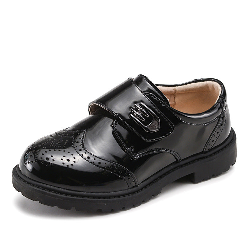 Boys' Leather Shoes, Children's Shoes, British Casual Single Shoes, Student Performance Shoes Black 909shiny leather broch 0 null