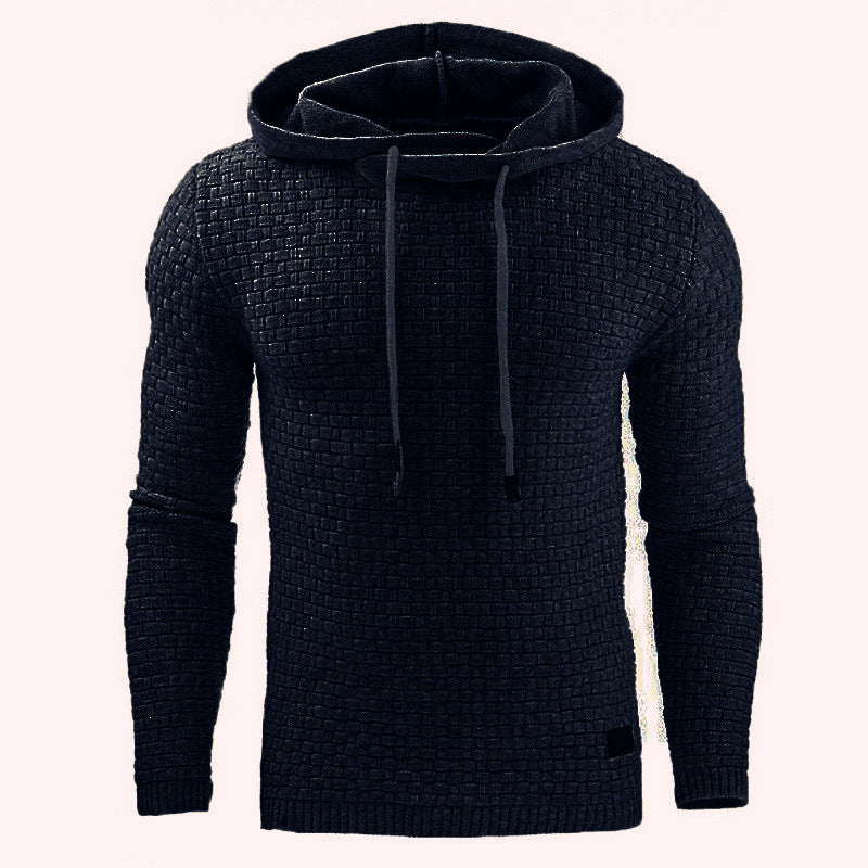 Men's Jacquard Sweater Long-sleeved Hoodie Warm Color Hooded Sweatshirt Jacket Navy Men Clothing Zimivas