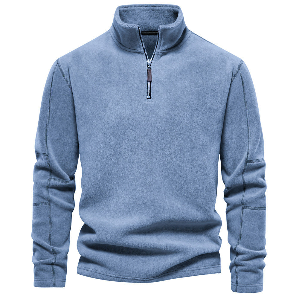 Fashion Personality Stand-collar Zippered Sweatshirt With Fleece Winter Casual Pullover Top Men's Clothing Blue men clothing Zimivas