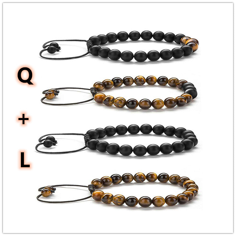 Tiger Eye Couple Bracelets Matte Black Agate Beads Bracelet W 0 null