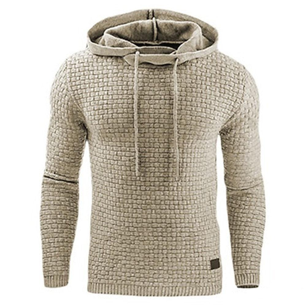 Men's Jacquard Sweater Long-sleeved Hoodie Warm Color Hooded Sweatshirt Jacket Beige Men Clothing Zimivas