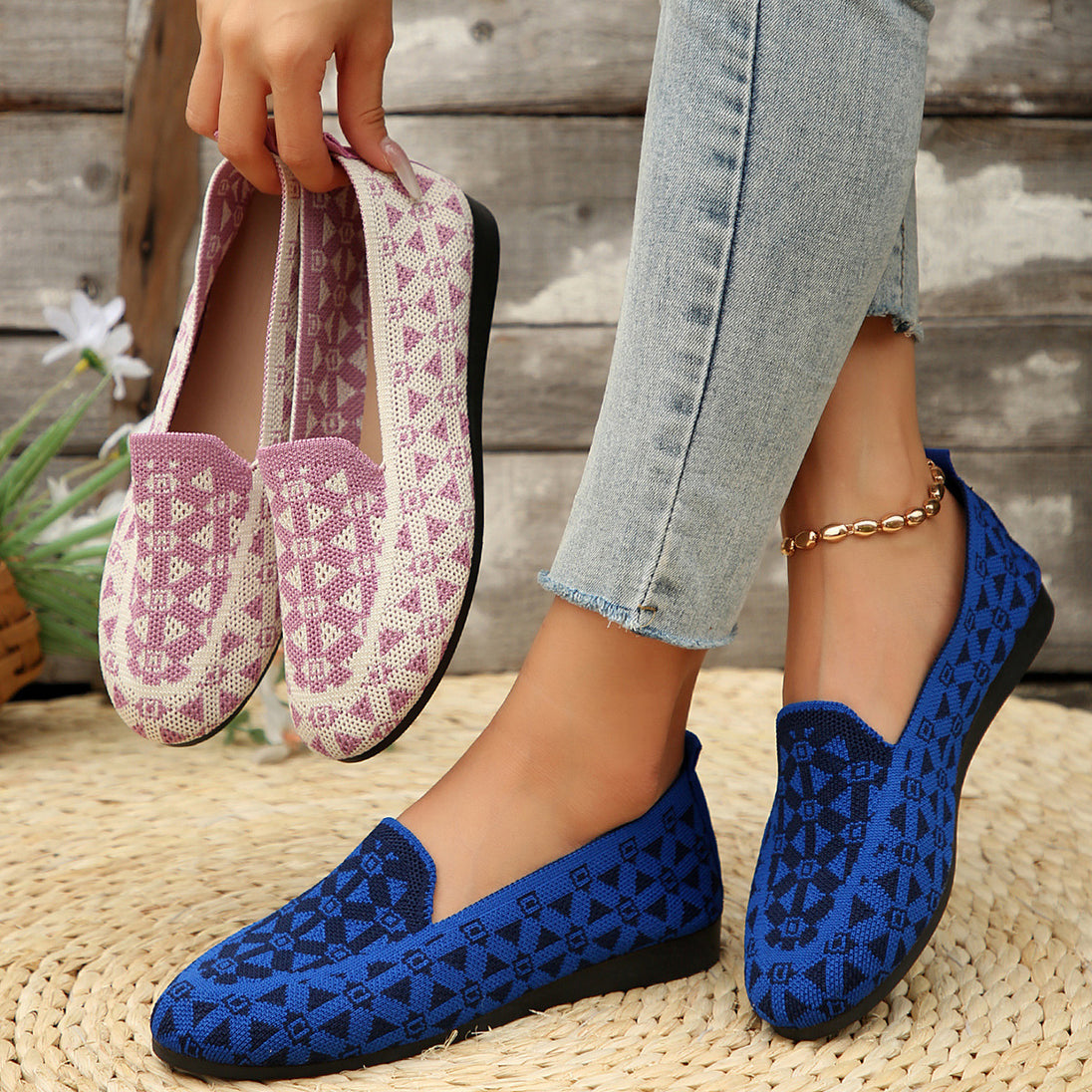 Round Toe Flat Shoes Fashion Casual Hollow Breathable Knitted Shoes Loafers For Women women shoes Zimivas