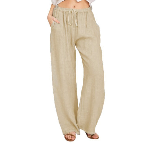 Women's Casual Cotton And Linen Loose Yoga Pants Khaki 0 Zimivas