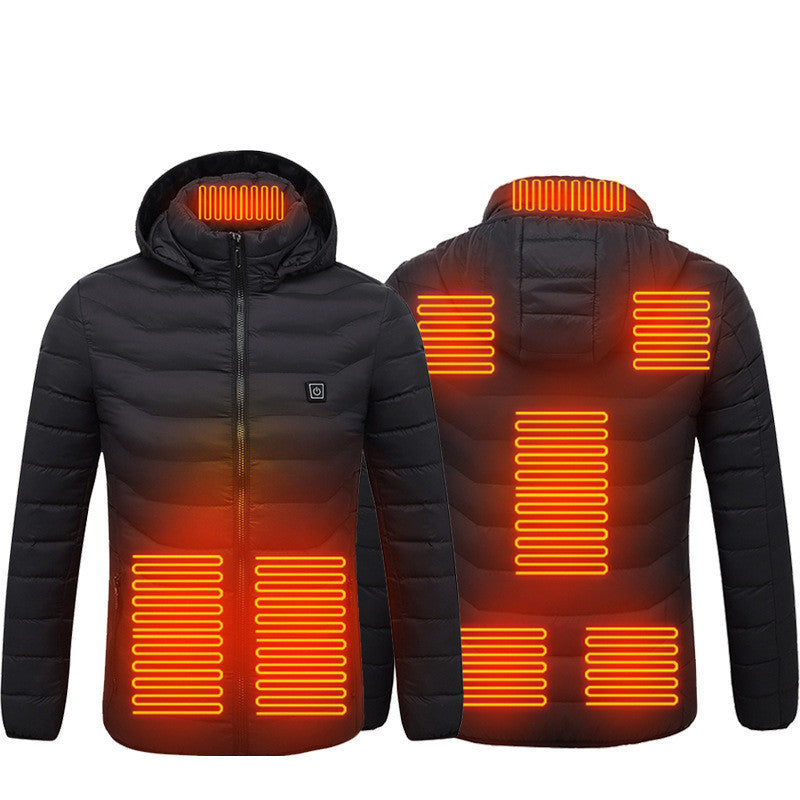 Men Heated Puffer Jacket Electric Heating Coat Insulated Hood Windbreaker 9Heat Zones Black Zone8 Men Clothing Zimivas