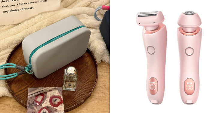 2 In 1 Hair Removal Epilator USB Rechargeable Trimmer Women Body Razor Face Leg Armpit Bikini Hand Pubic Shaver Hair Remover Pink and Lake Green set USB Hair accessories Zimivas