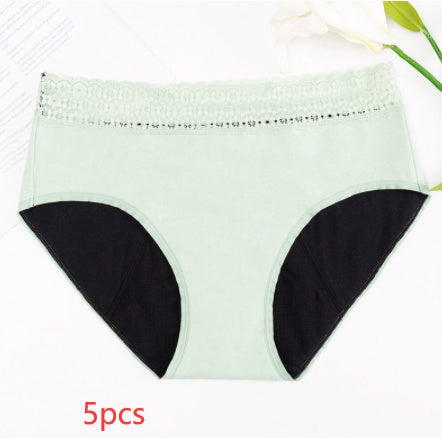 Four-layer Physiological Pants Antibacterial Bottom Gear Briefs Green 5PCS women underwear null