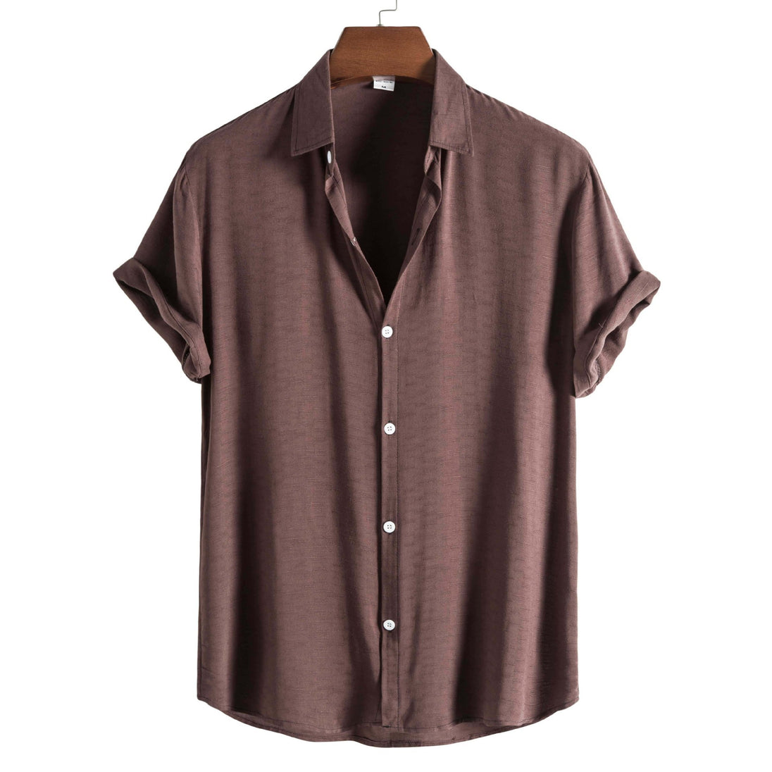 Men's Fashion Solid Color Dark Cell Short Sleeve Shirt Brown 0 null