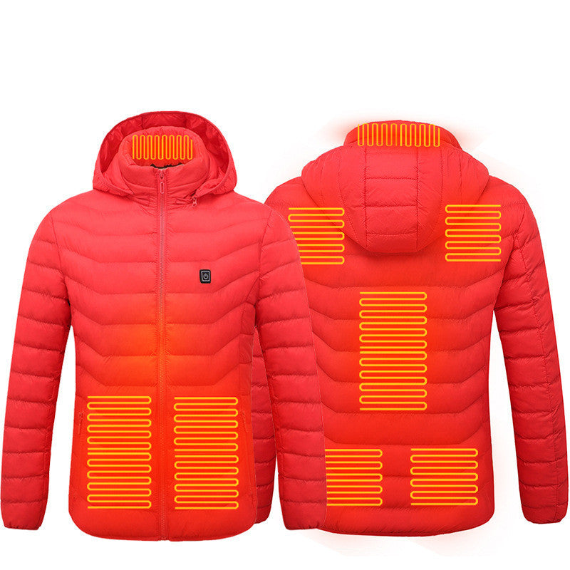 Men Heated Puffer Jacket Electric Heating Coat Insulated Hood Windbreaker 9Heat Zones Red Zone9 Men Clothing Zimivas