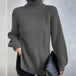 Turtleneck Pullover Sweater With Split Design Fashion Simple Solid Color Long Sleeve Tops Women's Clothing Grey Women Clothing Zimivas