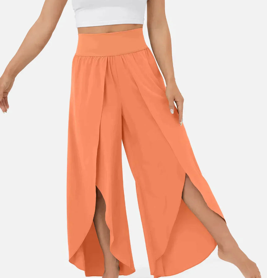 Loose Split Yoga Pants Summer Elastic High Waist Wide Leg Trousers Women's Fashion Versatile Clothing Orange Women Clothing Zimivas