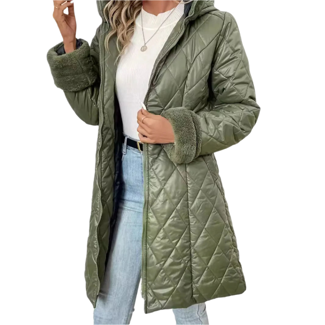 women Coats & Jackets Pure Color Cotton Clothing Hooded Quilted Down Jacket Winter Fashion Wrap Coat Long Sleeve Padded Puffer Outerwear with Pockets Women Clothing Zimivas