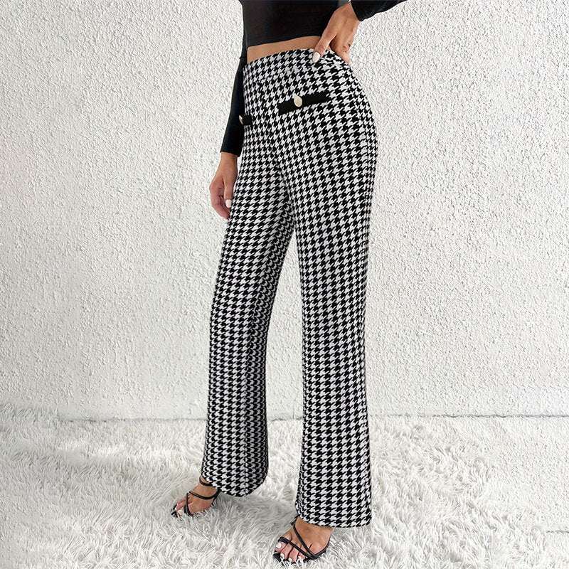 Faux Pocket Fastener Decoration Straight Wide Leg Pants Trousers 0 Zimivas