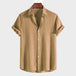 Men's Fashion Solid Color Dark Cell Short Sleeve Shirt Khaki Dark Cell 0 null