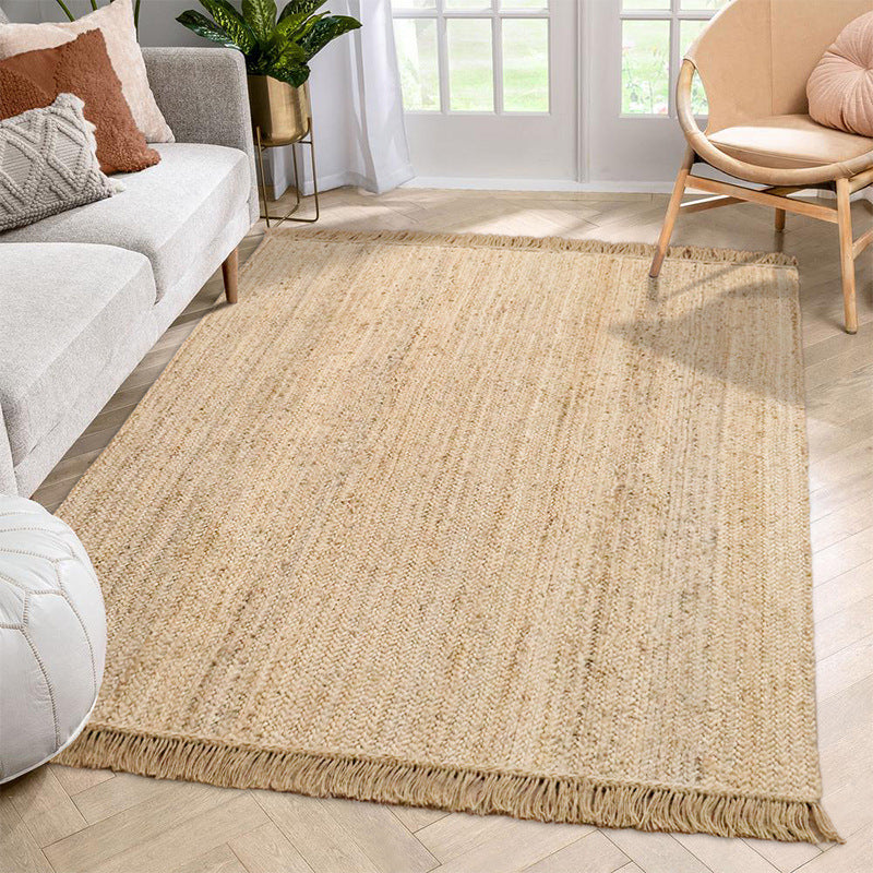 Natural Hand-woven Jute Rug Fringe Edge 0 null