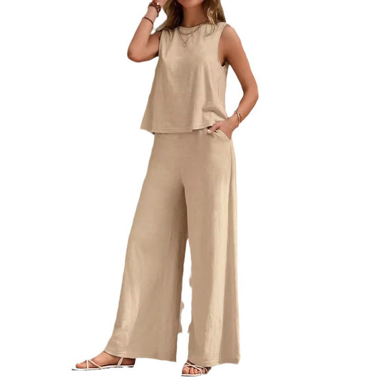 Solid Color Casual Loose Pants Sets For Women Elegant Spring Summer Women's Two Pieces Suit Full Trouser Set Female Outfit Clothes 0 null